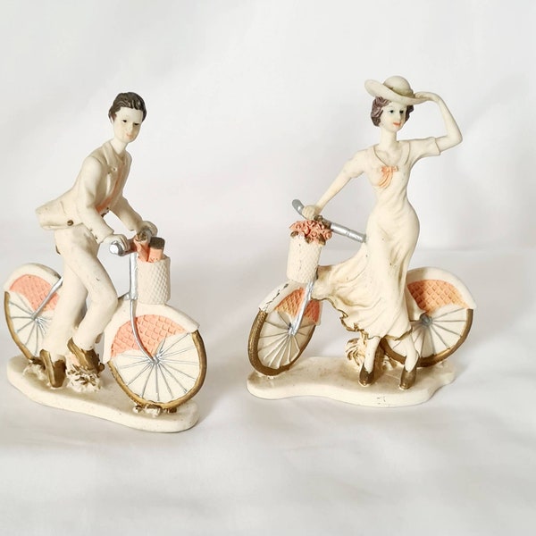 Vintage Shudehill Figurines Of Man And Woman Pushing A Bicycle, Collectable Figurines, Collectable Ornaments, Home Decor.