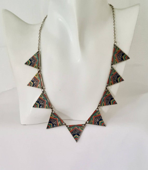 Vintage Triangle Aztec Necklace Multi Coloured Triangle Necklace