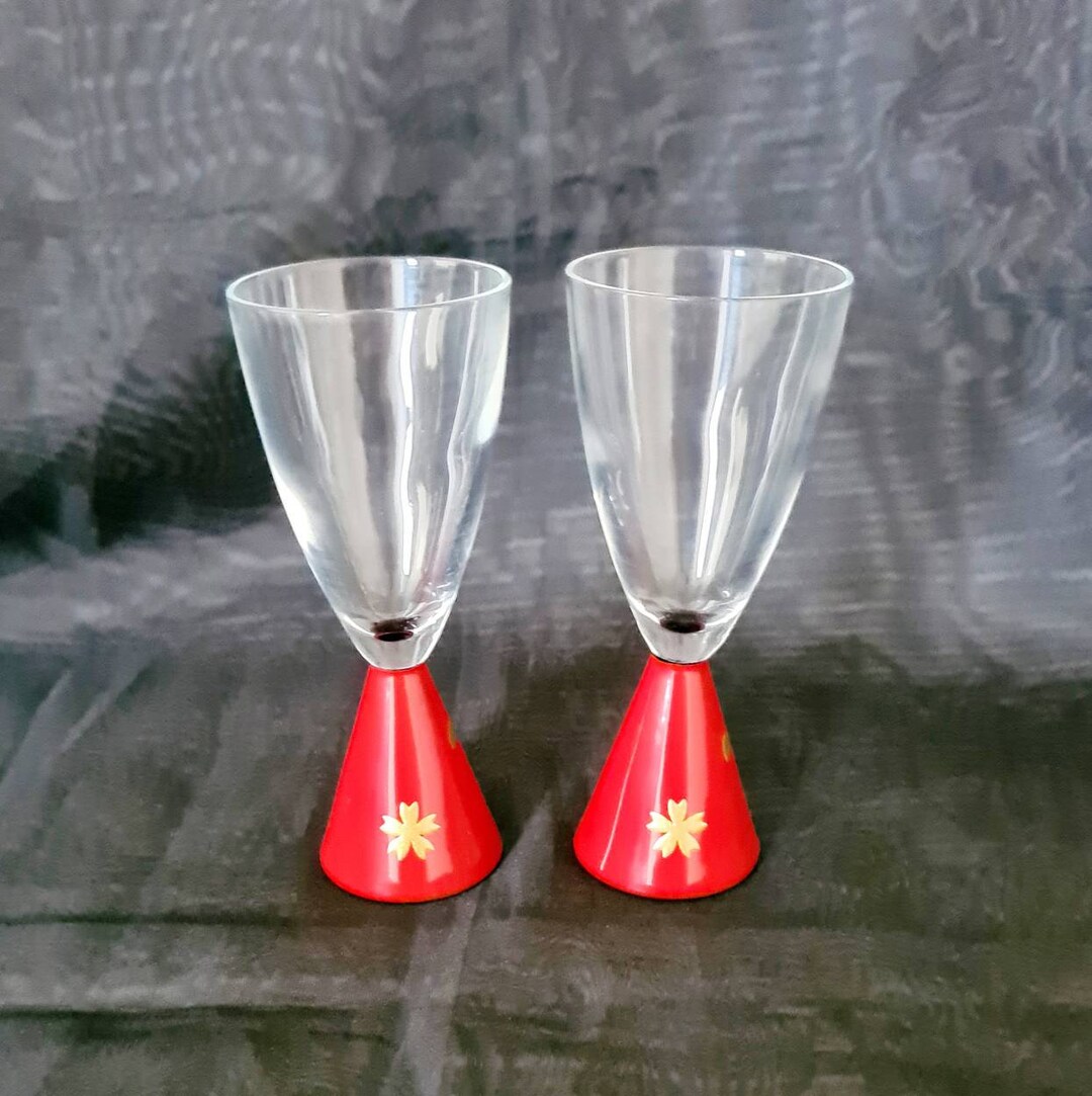 Vintage Sakural Lacquer Ware Drinking Glasses, Japanese Shot Glasses