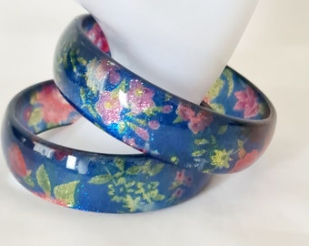 Vintage Duo Bangle Set, Glittery Bangle Set,Floral Bangle Set, Flower Bangle Set, Bohemian Bangle Set.