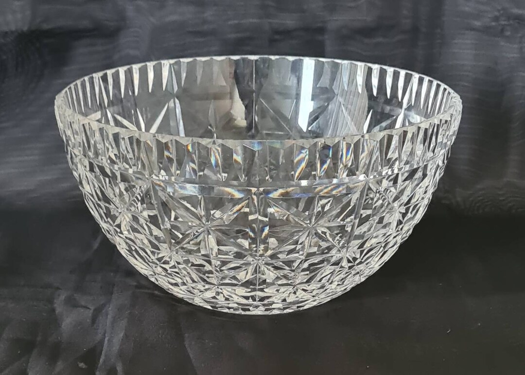 Vintage Stuart Cut Crystal Glass Fruit Bowl, Star Pattern Glass Serving