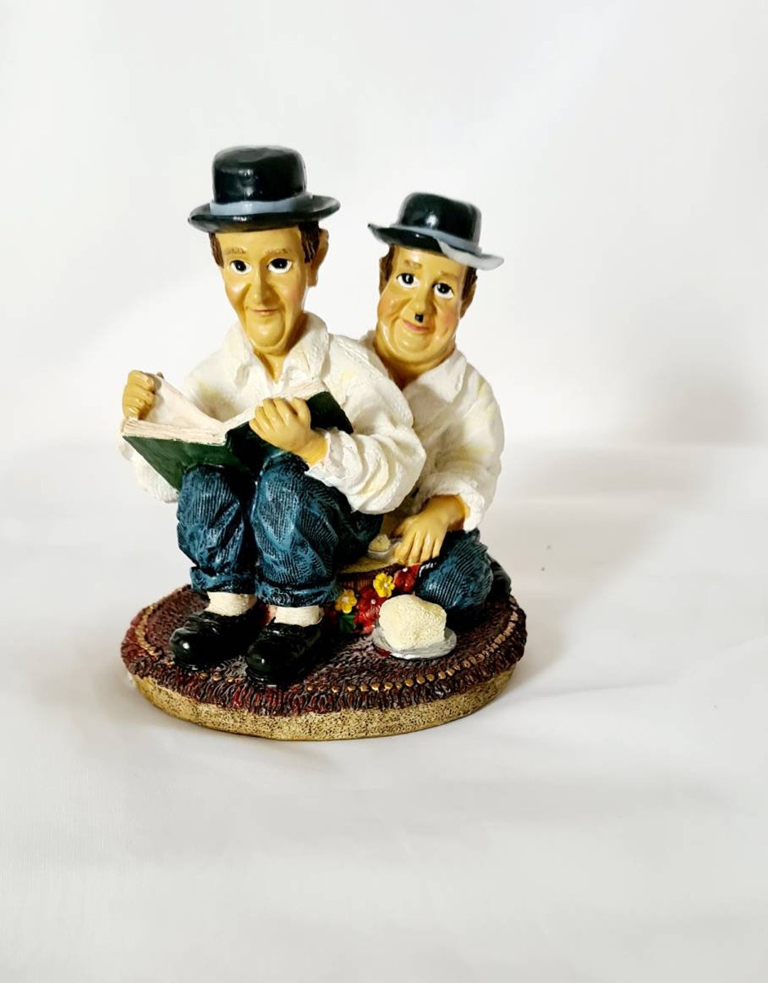 Vintage Rare Laurel and Hardy Figures Ornaments Reading A Book