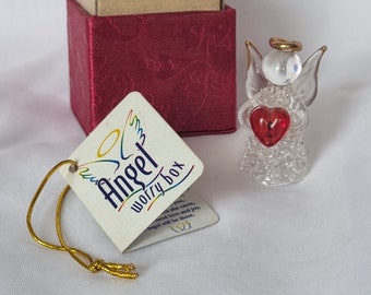 Vintage Glass Worry Angel in Original Box, Beautiful Glass Gaurdian Angel in it's Worry Box