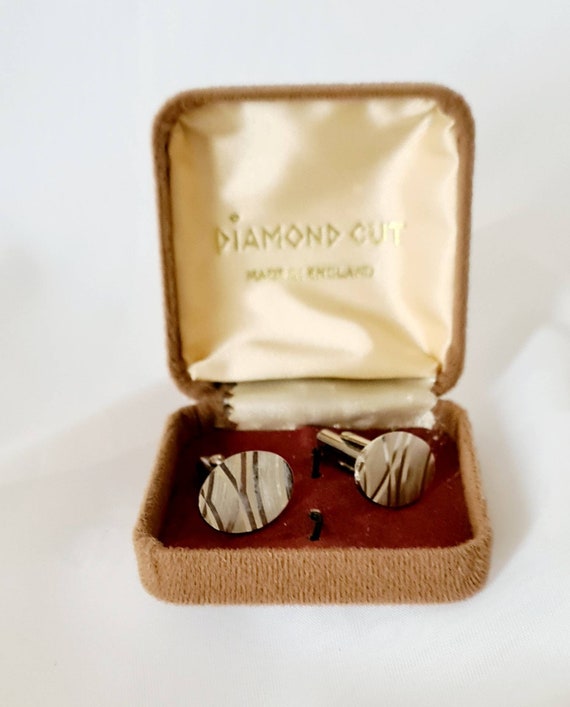 Vintage Mens Diamond Cut Boxed Cufflinks, Oval Gen