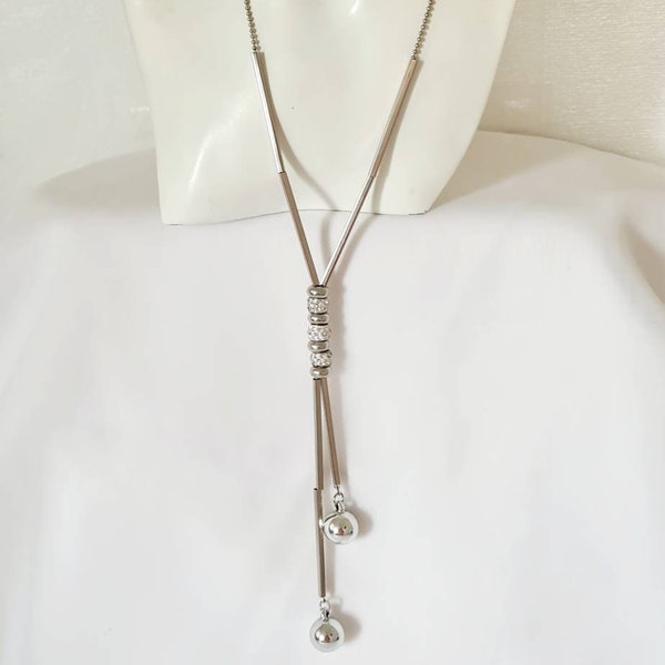 Long collier tube de perles vintage, collier de soirée, collier tendance, collier de perles mélangées, collier tube, collier strass.
