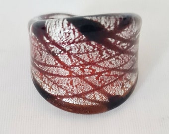 Vintage Murano Glass Deep Red And Black Statement Ring, Hand Blown Glass Ring, Brutalist Hand Blown Ring.