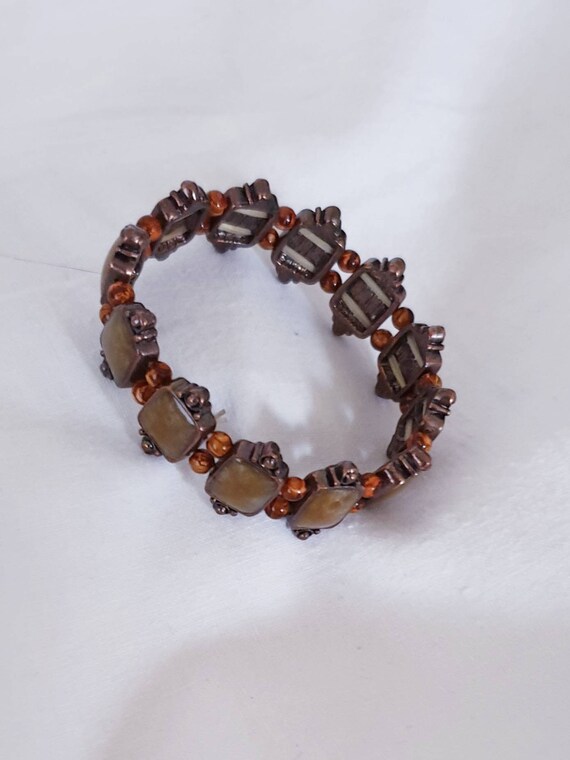 Vintage brown Bead  link Bracelet. Art Nouvea Bra… - image 4