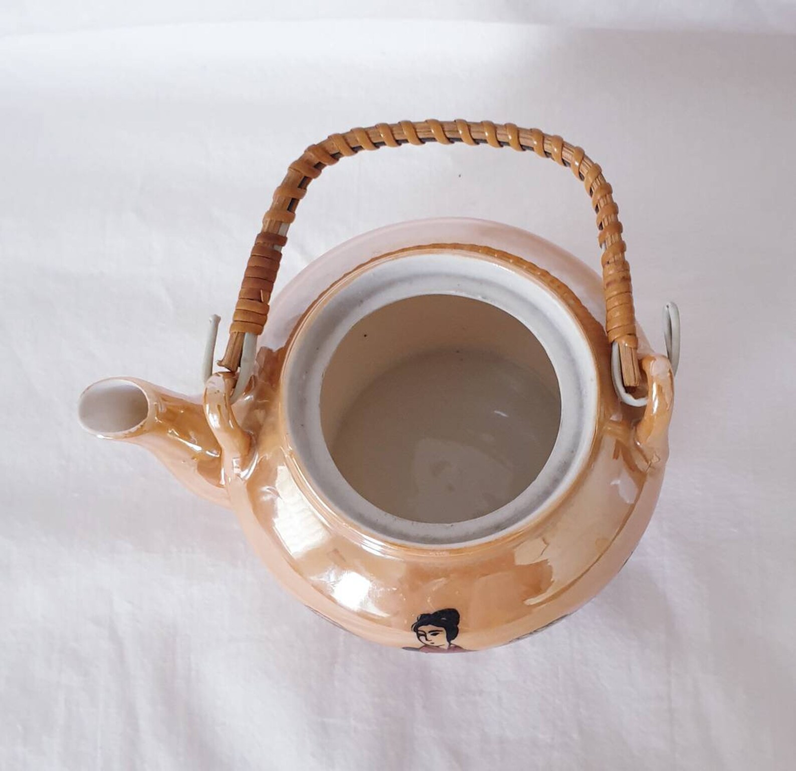 Vintage Teapot Handpainted Bamboo Handle Teapot Japanese Etsy