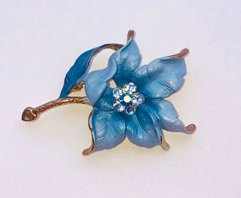 Vintage blue flower enamel brooch vintage flower brooch pin | Etsy