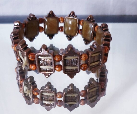 Vintage brown Bead  link Bracelet. Art Nouvea Bra… - image 5
