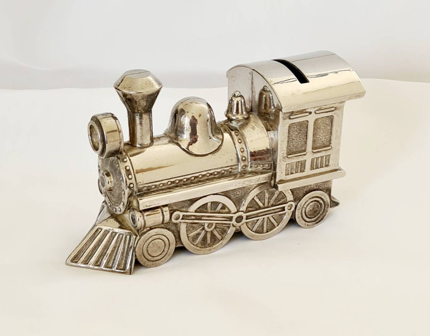 Vintage Silver Plated Train Money Box Choo Choo Train Money Etsy