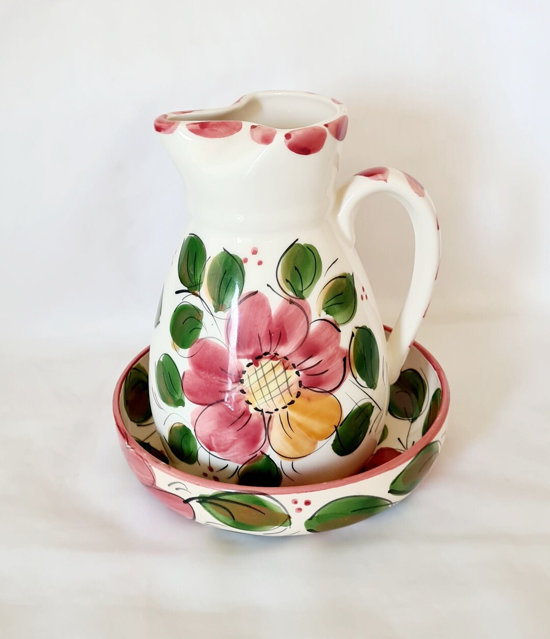 Vintage Ceramic Bowl and Jug Set Vanity Bathroom Set Floral Etsy