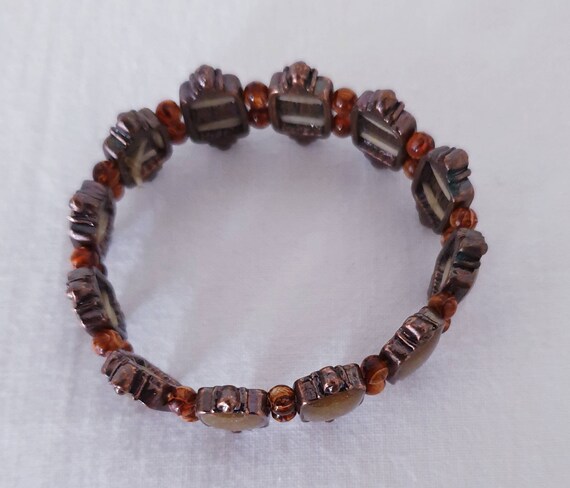Vintage brown Bead  link Bracelet. Art Nouvea Bra… - image 6