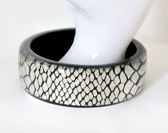 Vintage Black And Grey Print  Bangle, Statement Bangle, Animal Print Bangle, Bohemian Bangle, Chunky Bangle.