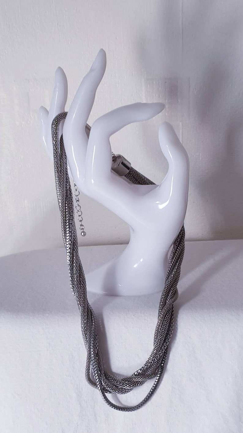 Vintage retro rope necklace statement necklace. twisted necklace silvertone necklace