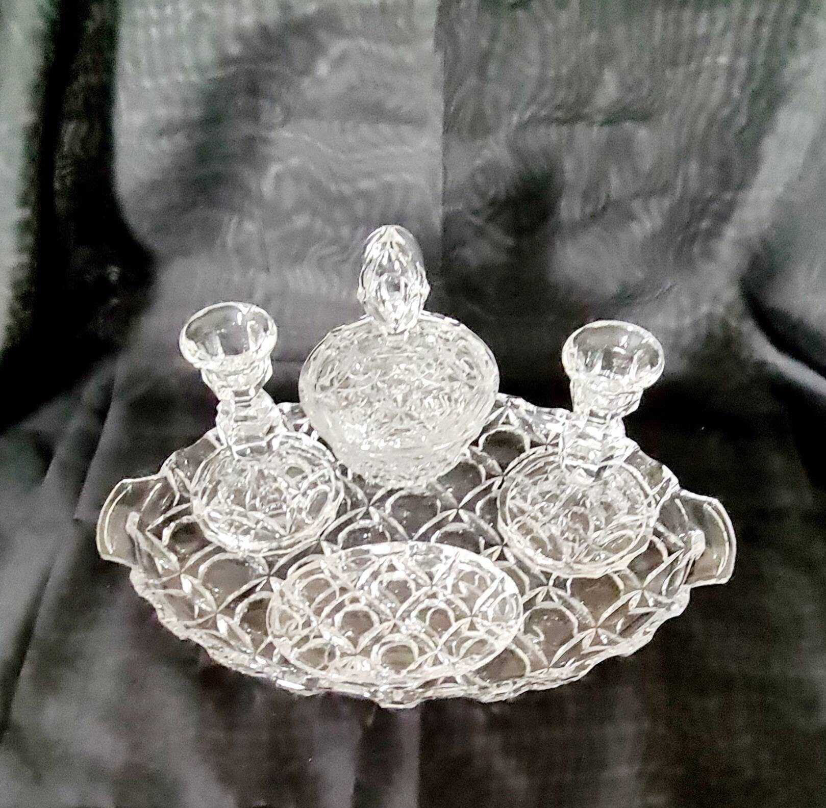 Vintage Pressed Glass Dressing Table Set 5 Piece Clear Etsy