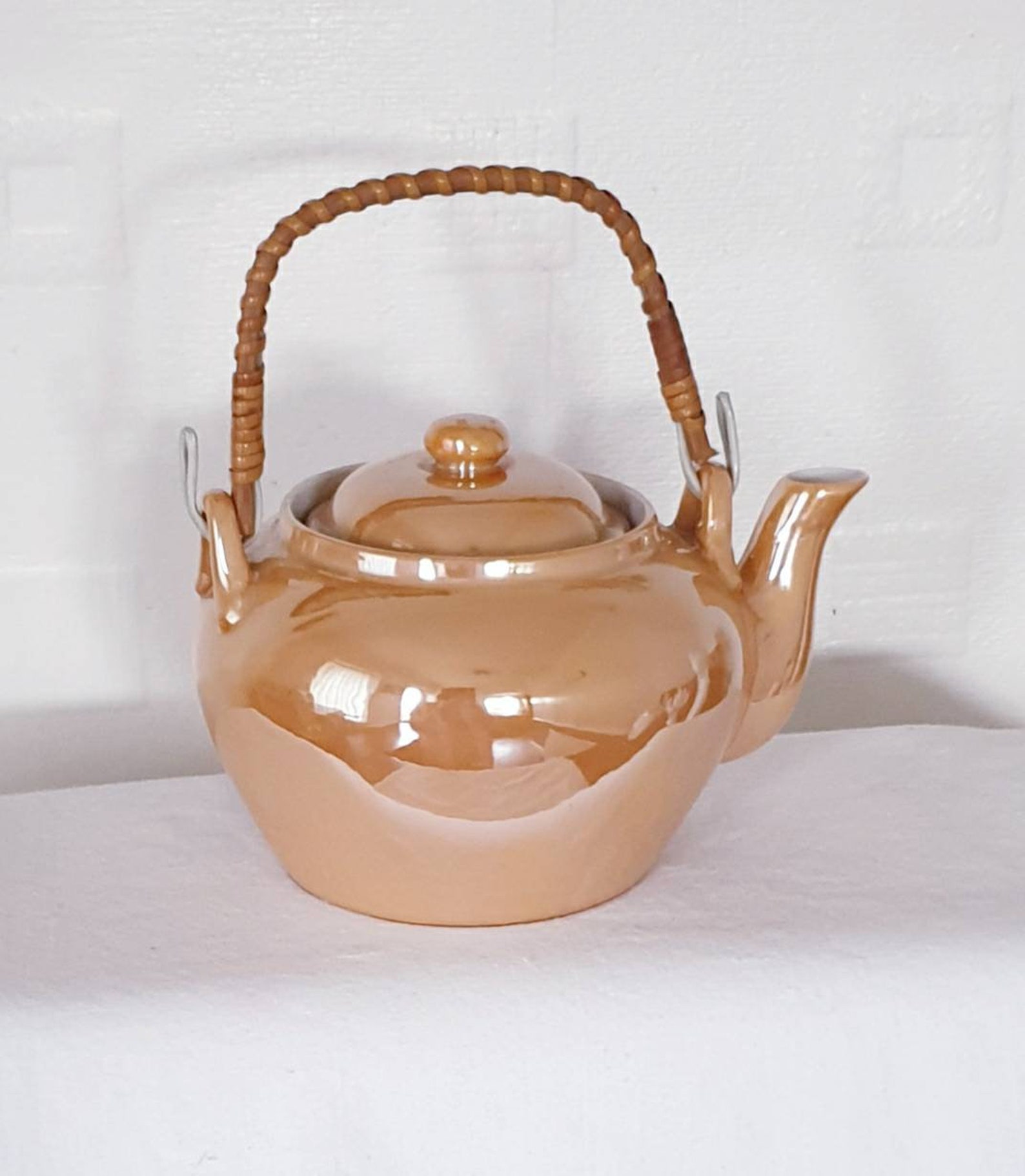 Vintage Teapot Handpainted Bamboo Handle Teapot Japanese Etsy