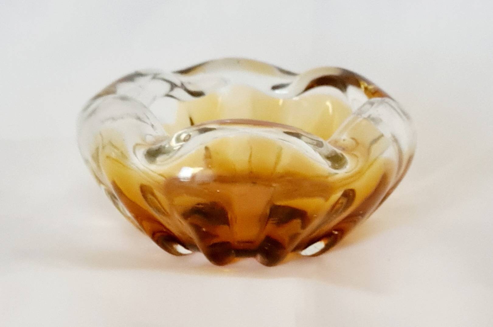 Vintage Amber Glass Ashtray Art Deco Amber Ashtray Retro Etsy