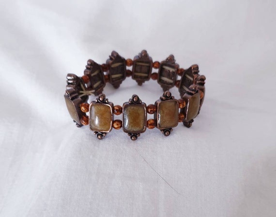 Vintage brown Bead  link Bracelet. Art Nouvea Bra… - image 3