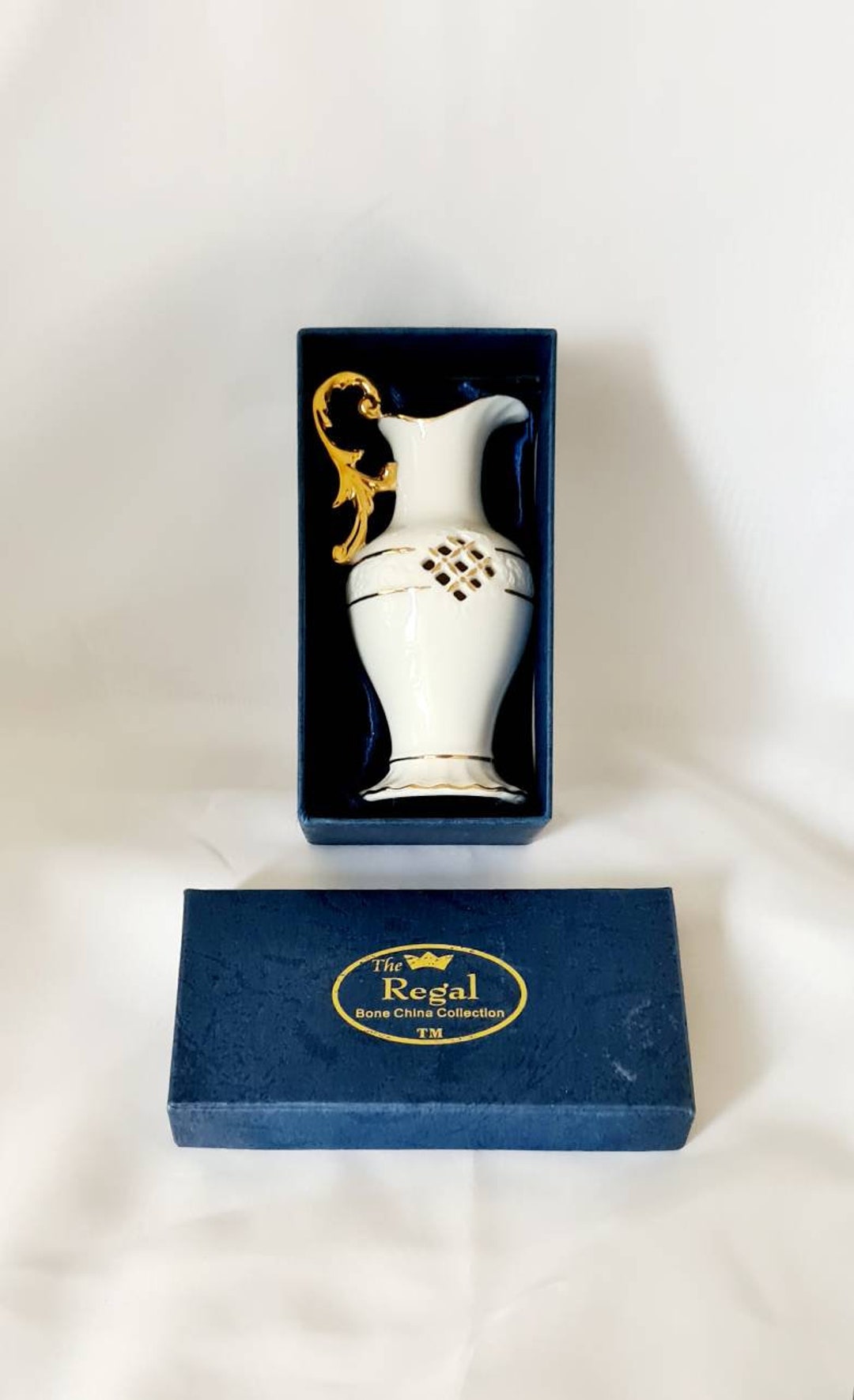 Vintage Regal Bone China Miniature Jug, White and Gold China Jug