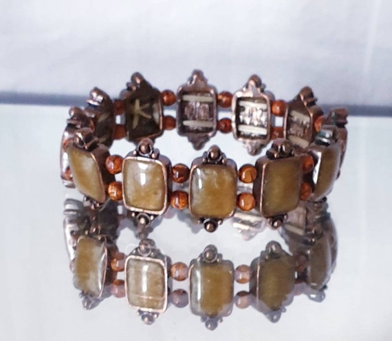 Vintage brown Bead  link Bracelet. Art Nouvea Bra… - image 2