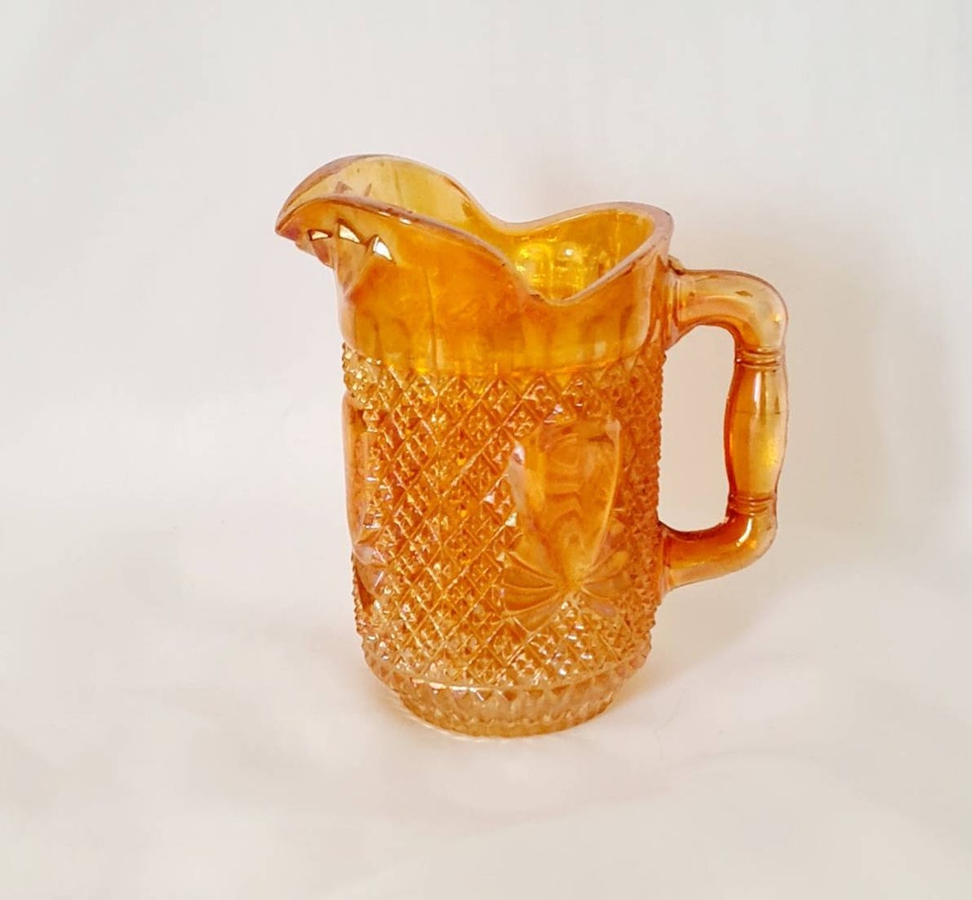 Vintage Amber Glass Milk Jug, Horizontal Pressed Glass Creamer Jug