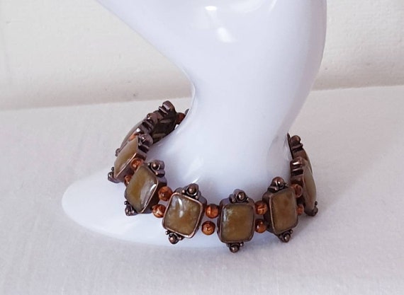 Vintage brown Bead  link Bracelet. Art Nouvea Bra… - image 1