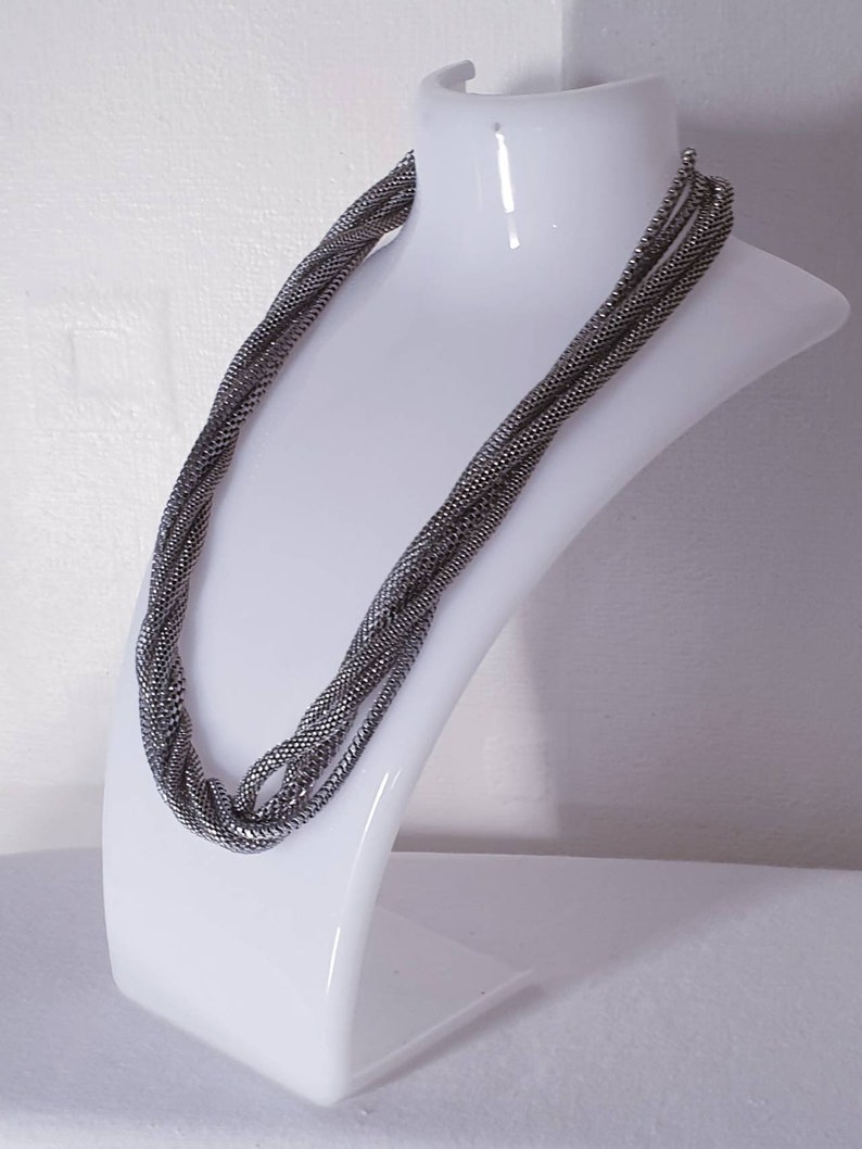 Vintage retro rope necklace statement necklace. twisted necklace silvertone necklace