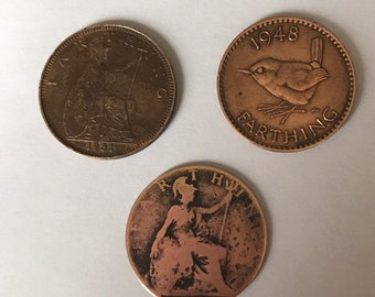 Farthing collectible Coins, Antique collectible coins, Birthday gift.