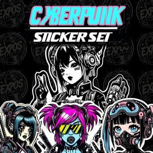 Cyber Punk - Anime Girl - Sticker Set (4 Count)