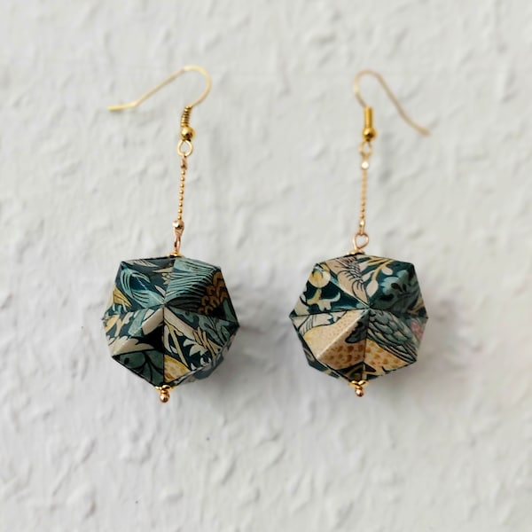 Small origami Kusudama earrings made of paper for all occasions