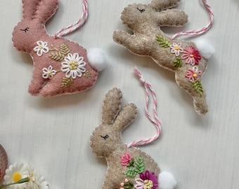 Embroidered Felt Easter Bunny Ornament: Vintage Spring Decor, easter garden bunny