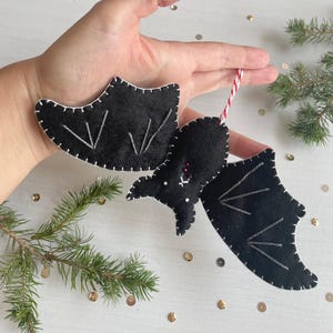 Black Felt Bat Christmas Ornament: Goth Halloween Decoration