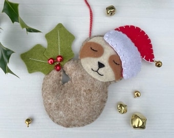 Sloth Christmas tree decoration - sloth tree ornament - Christmas bauble - tree decoration - stocking filler  - felt tree ornament - bauble