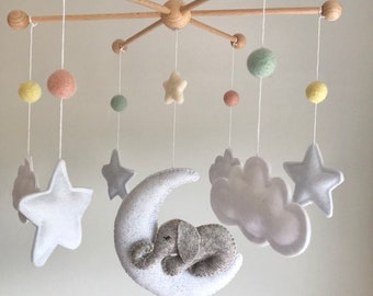 baby mobile - elephant mobile - cot mobile - crib mobile - neutral nursery decor- baby gift - pastel decor