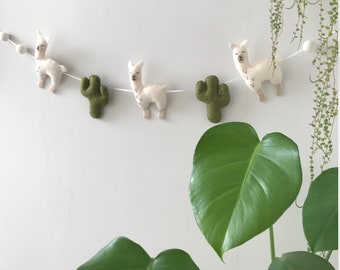 Llama garland - boho nursery - felt llama bunting - cactus party - llama party - neutral nursery decor - baby shower gift