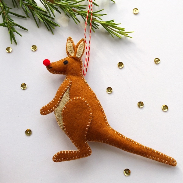 Handmade Felt Kangaroo Christmas Ornament: Australian Gift