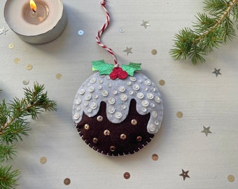 décoration de pudding de Noël - pouding en feutre - boule de Noël - cadeau pour elle - bourrage de chaussettes - décoration métallique - décoration de dîner de Noël