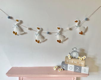 Handmade Goose Garland - Felt Nursery Decor, Baby Shower