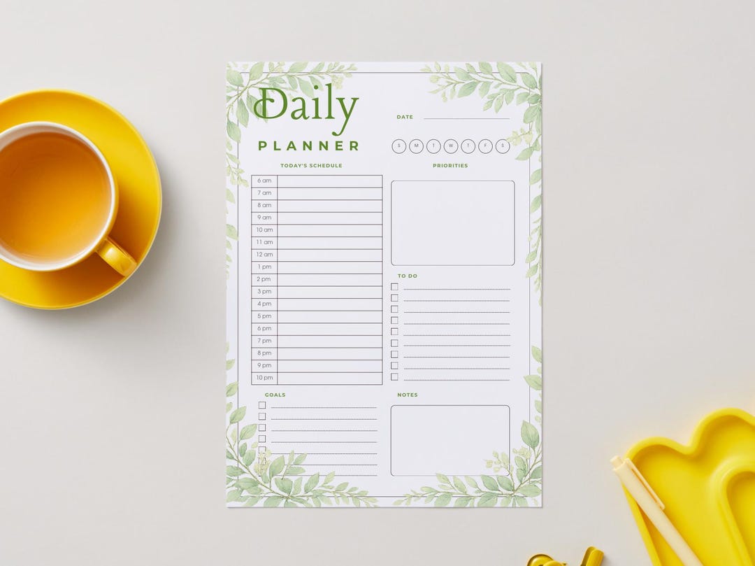 Botanical Daily Planner Printable | Minimal Floral Daily Schedule PDF ...
