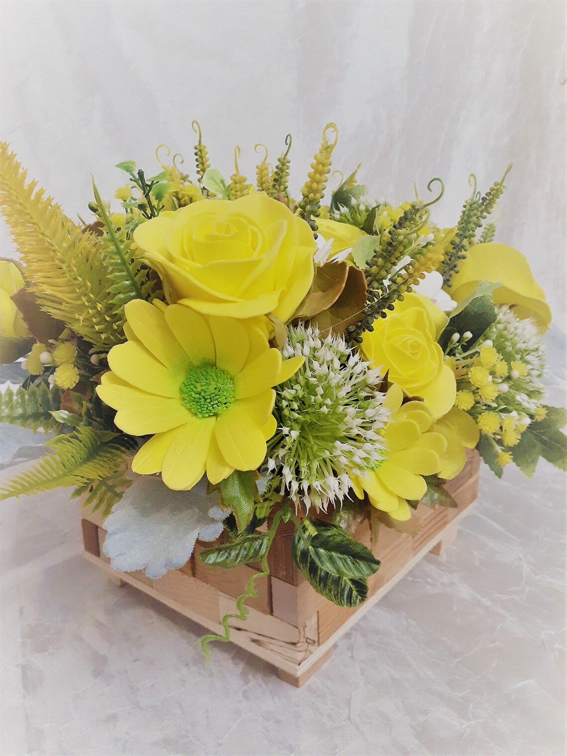 Yellow flower centerpiece Roses and daisies arrangement Etsy