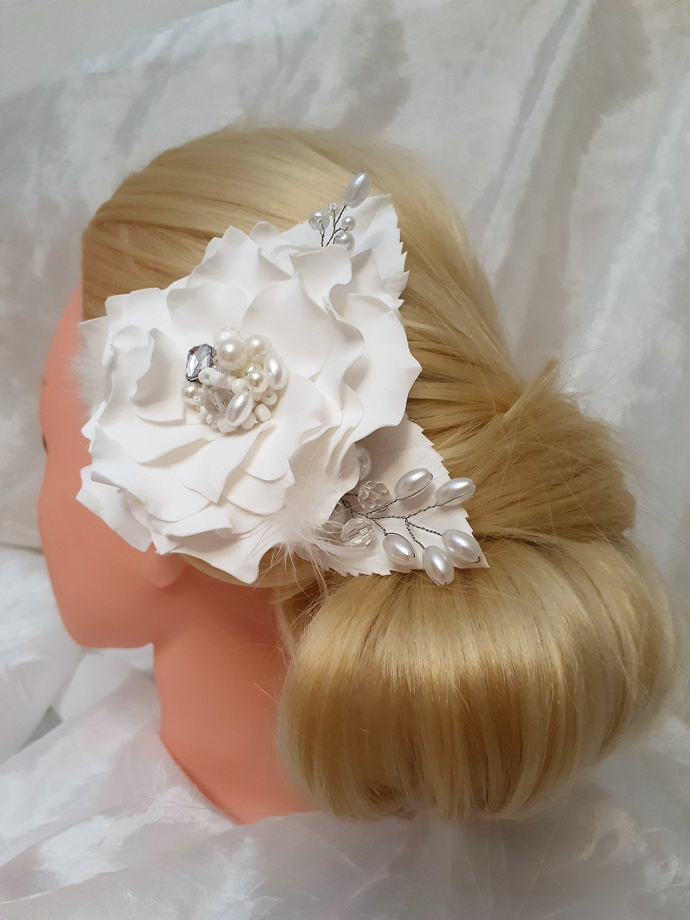 Wedding flower hair piece Bridal hair flower Flower hair Etsy