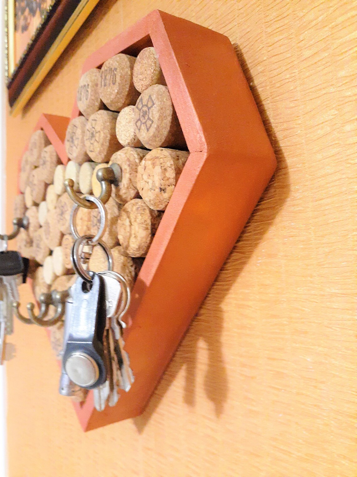 Cork Key Holder Wine cork bulletin board Framed Cork décor Etsy