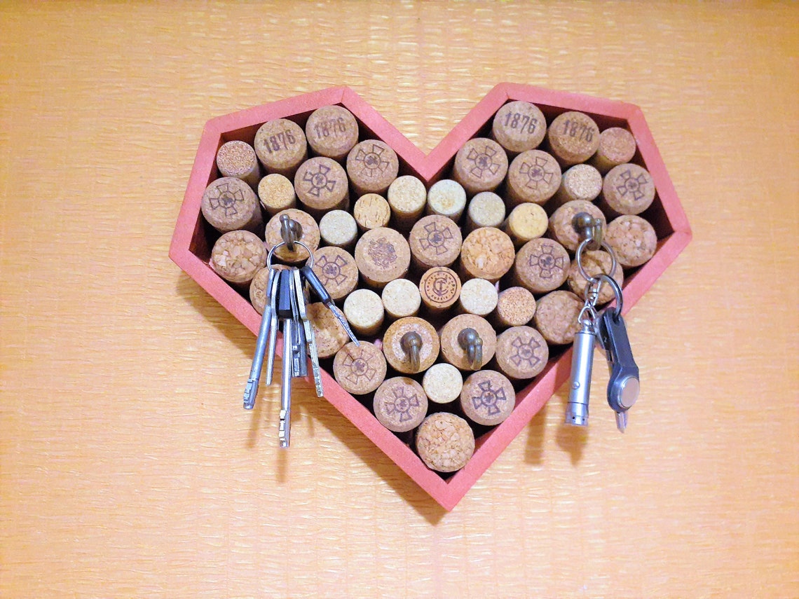 Cork Key Holder Wine cork bulletin board Framed Cork décor Etsy