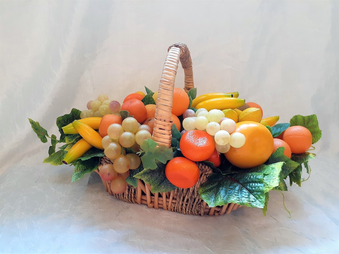 Fruit basket arrangement Artificial fruit basket for dining Etsy
