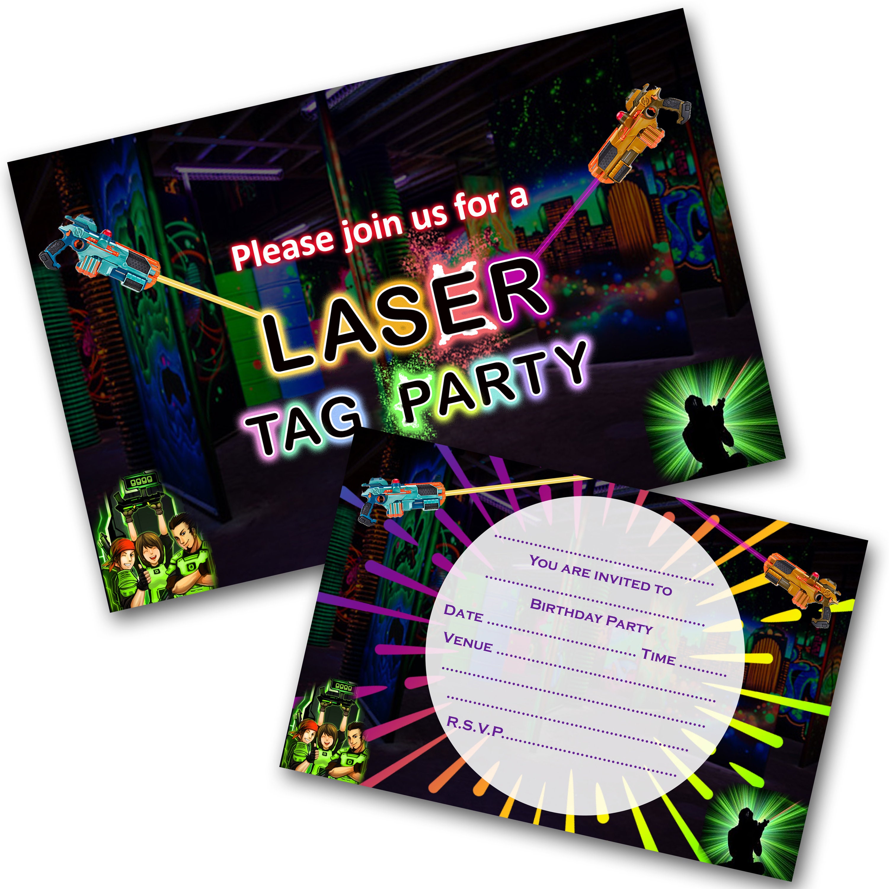 Laser Tag Party Invitations Write on Printed Double Sided Envelopes