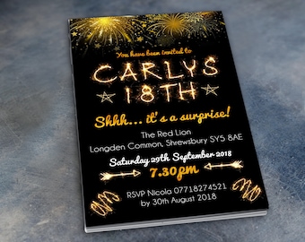 Sparkler Surprise Party Invitations - Personalised Party Prints