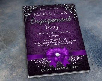 Bow Sparkle Engagement Invitations & Envelopes Personalised Prints