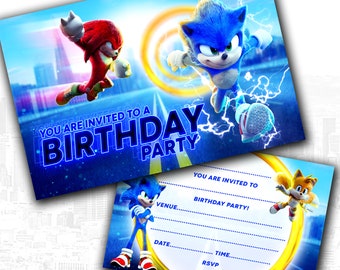 Sonic Party Invitations - Write On - Printed double sided - Envelopes included