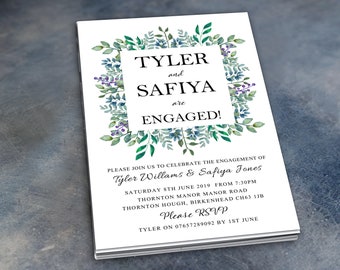 Floral Engagement Invitations & Envelopes - Personalised Party Prints